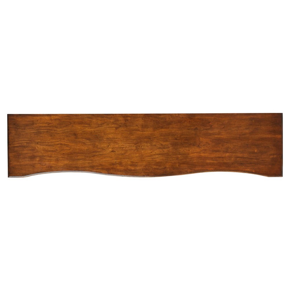 Serpentine Updated Traditional Bordeaux Brown Wood Console Table|