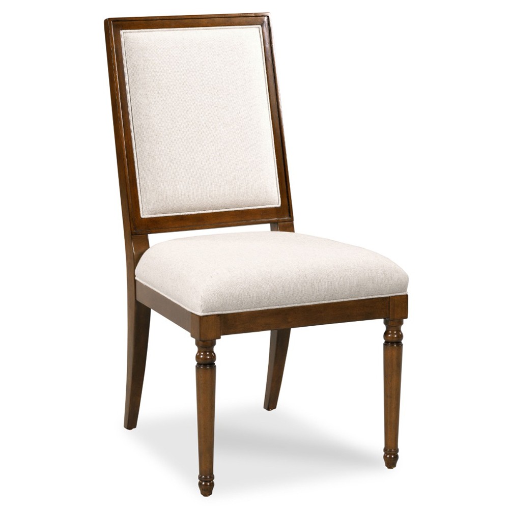 Alexander Updated Traditional Cream Linen Brown Wood Dining Chair|