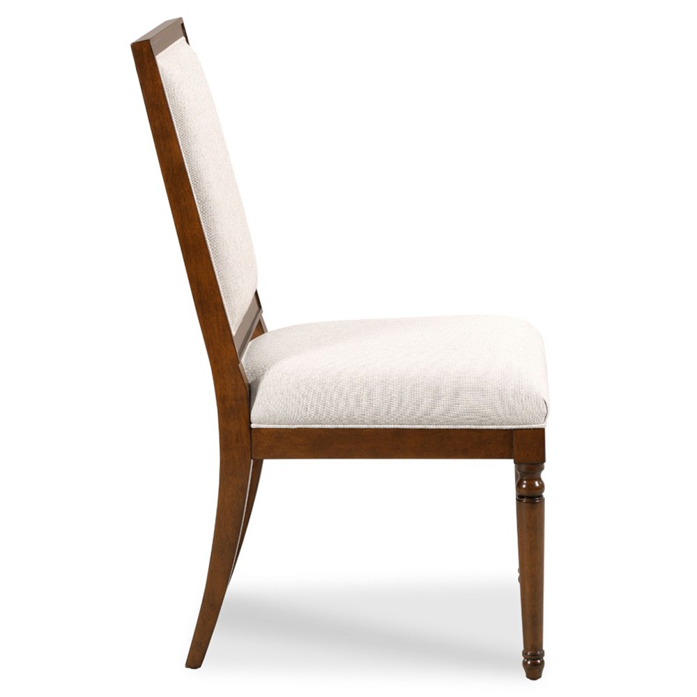 Alexander Updated Traditional Cream Linen Brown Wood Dining Chair|