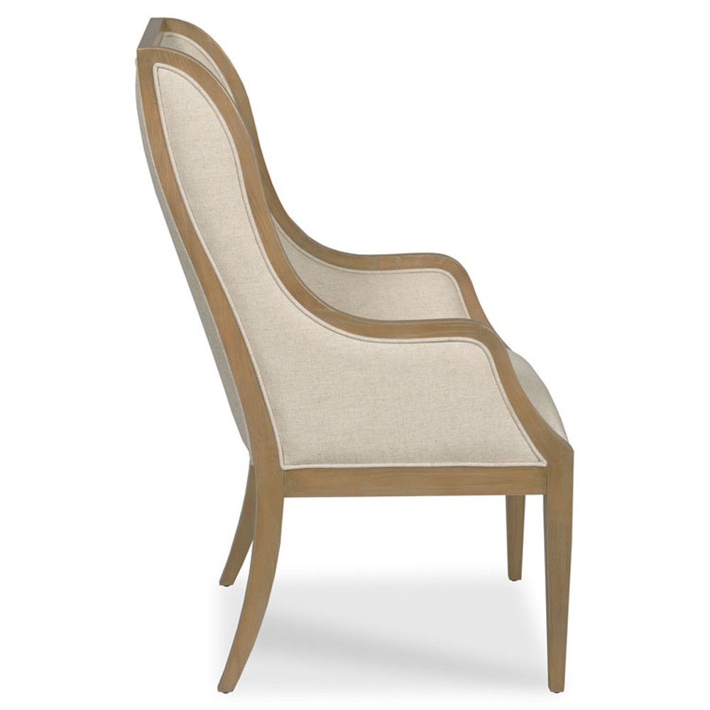 Alto Updated Traditional Brown Cream Linen Wood Wingback Dining Arm Chair|