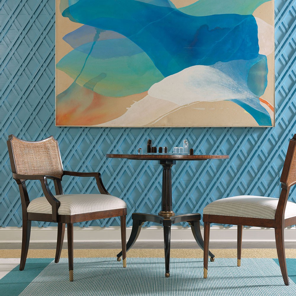 Powers French Country Cream Stripe Cane Dark Brown Wood Dining Arm Chair|