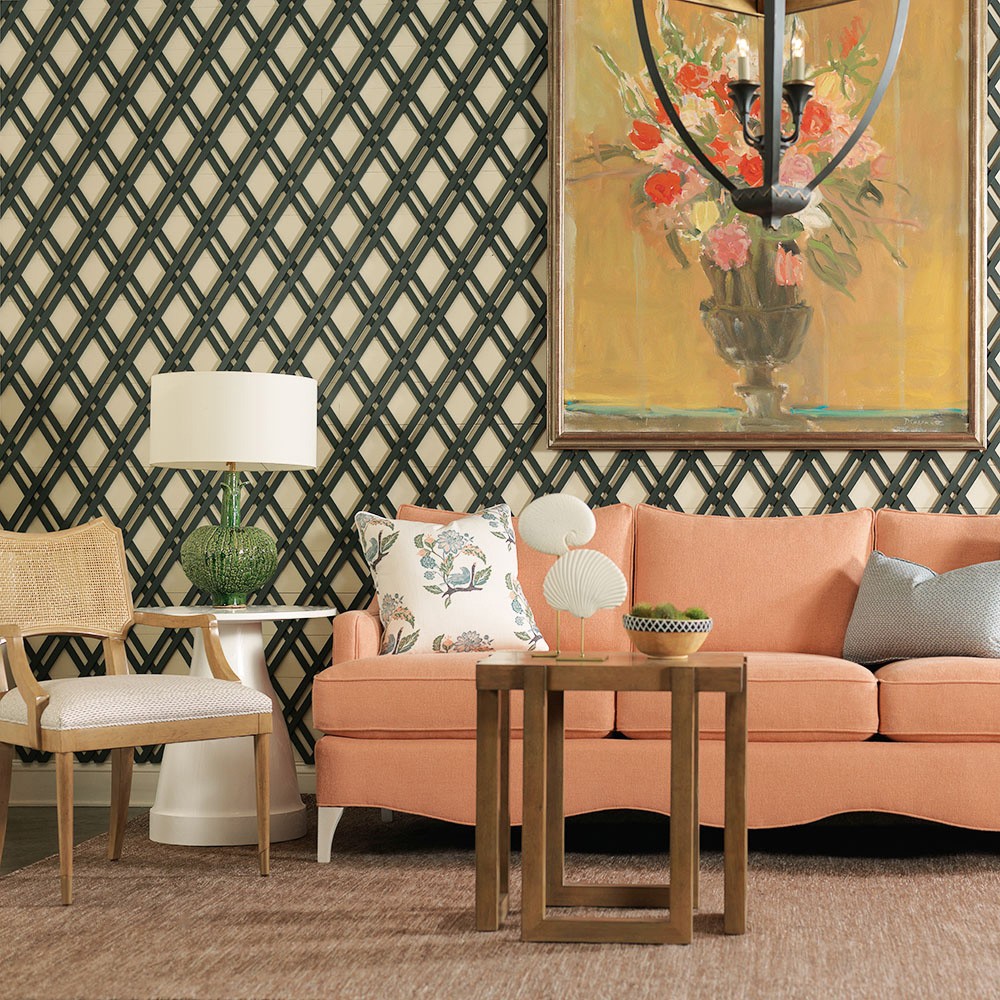 Powers French Country Cream Stripe Cane Auden Brown Wood Dining Arm Chair|