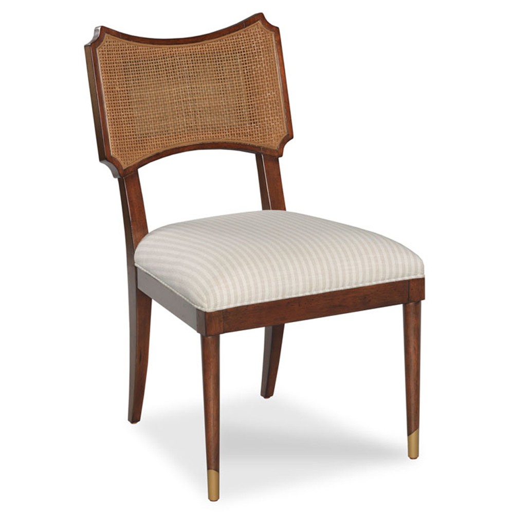 Powers French Country Cream Stripe Cane Dark Brown Wood Dining Chair|