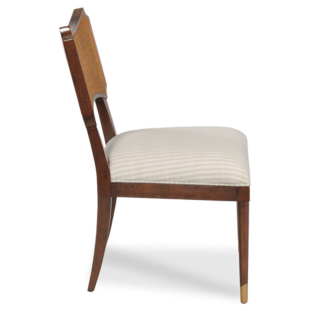 Powers French Country Cream Stripe Cane Dark Brown Wood Dining Chair|