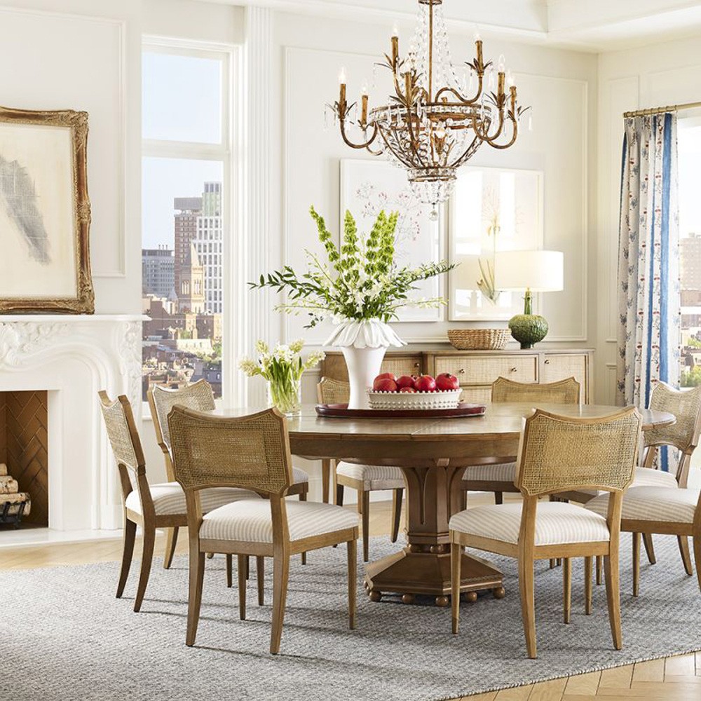 Powers French Country Cream Stripe Cane Auden Brown Wood Dining Chair|