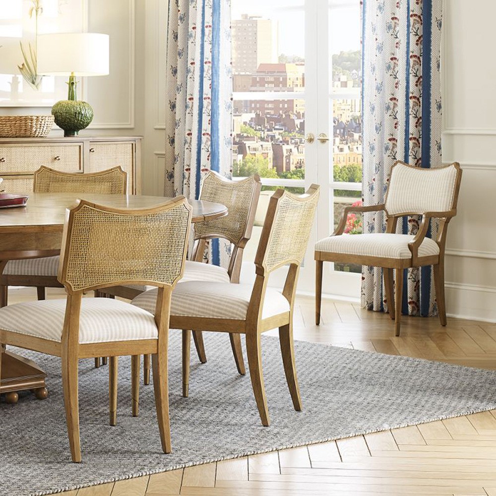 Powers French Country Cream Stripe Cane Auden Brown Wood Dining Chair|