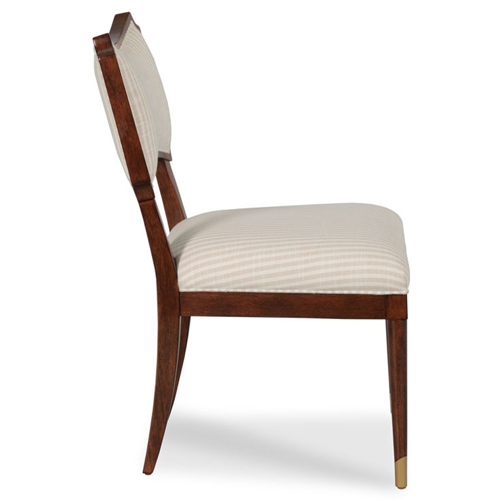 Powers French Country Cream Stripe Dark Brown Wood Dining Chair|