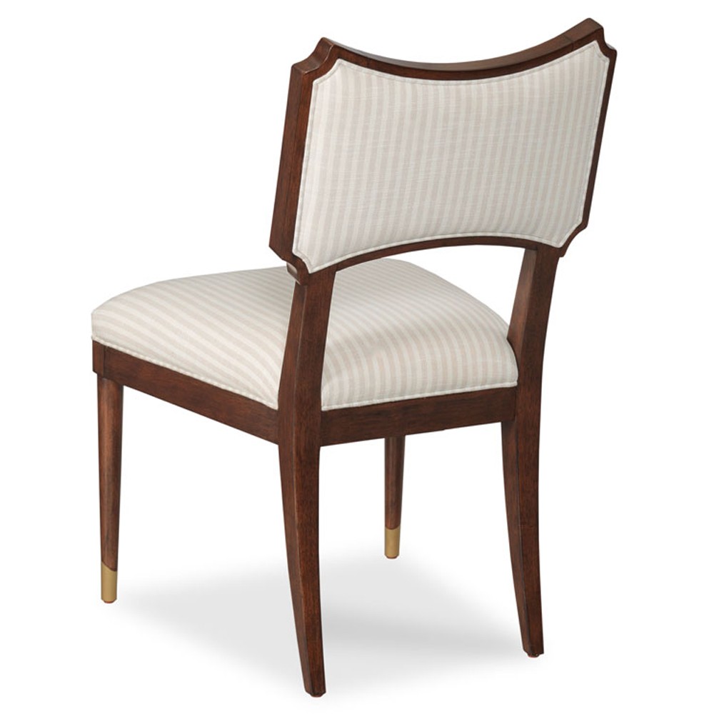 Powers French Country Cream Stripe Dark Brown Wood Dining Chair|