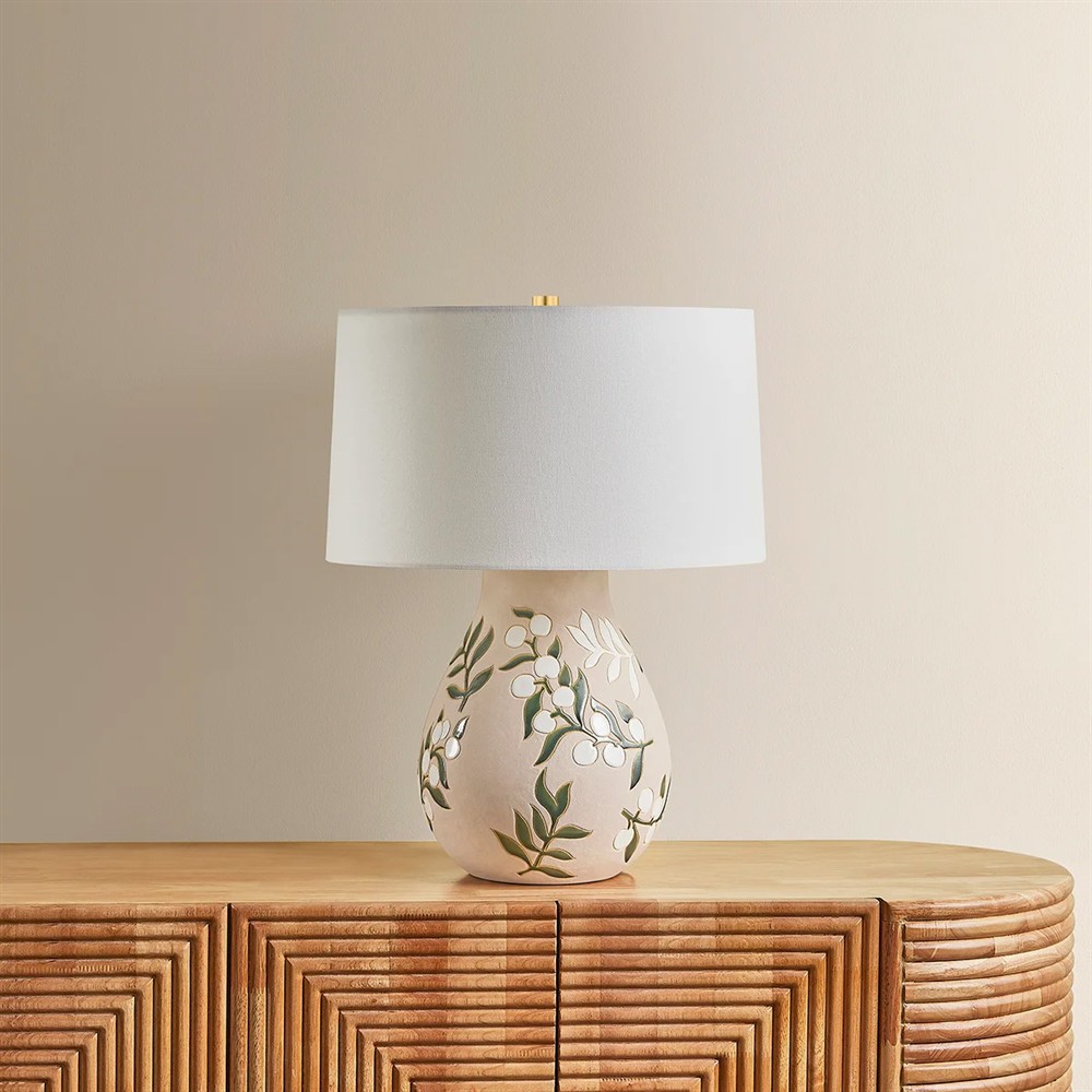 Mirelle Updated Traditional Beige Ceramic Floral Table Lamp Small