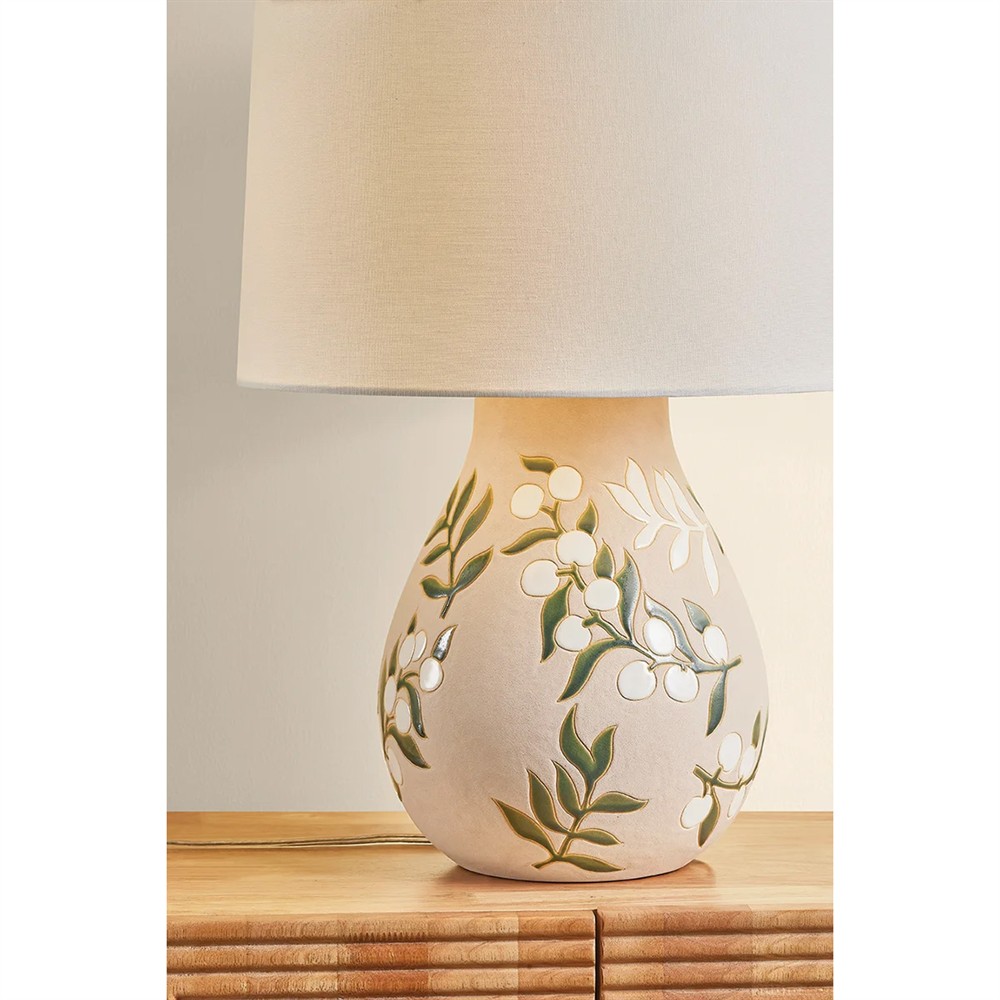 Mirelle Updated Traditional Beige Ceramic Floral Table Lamp Small