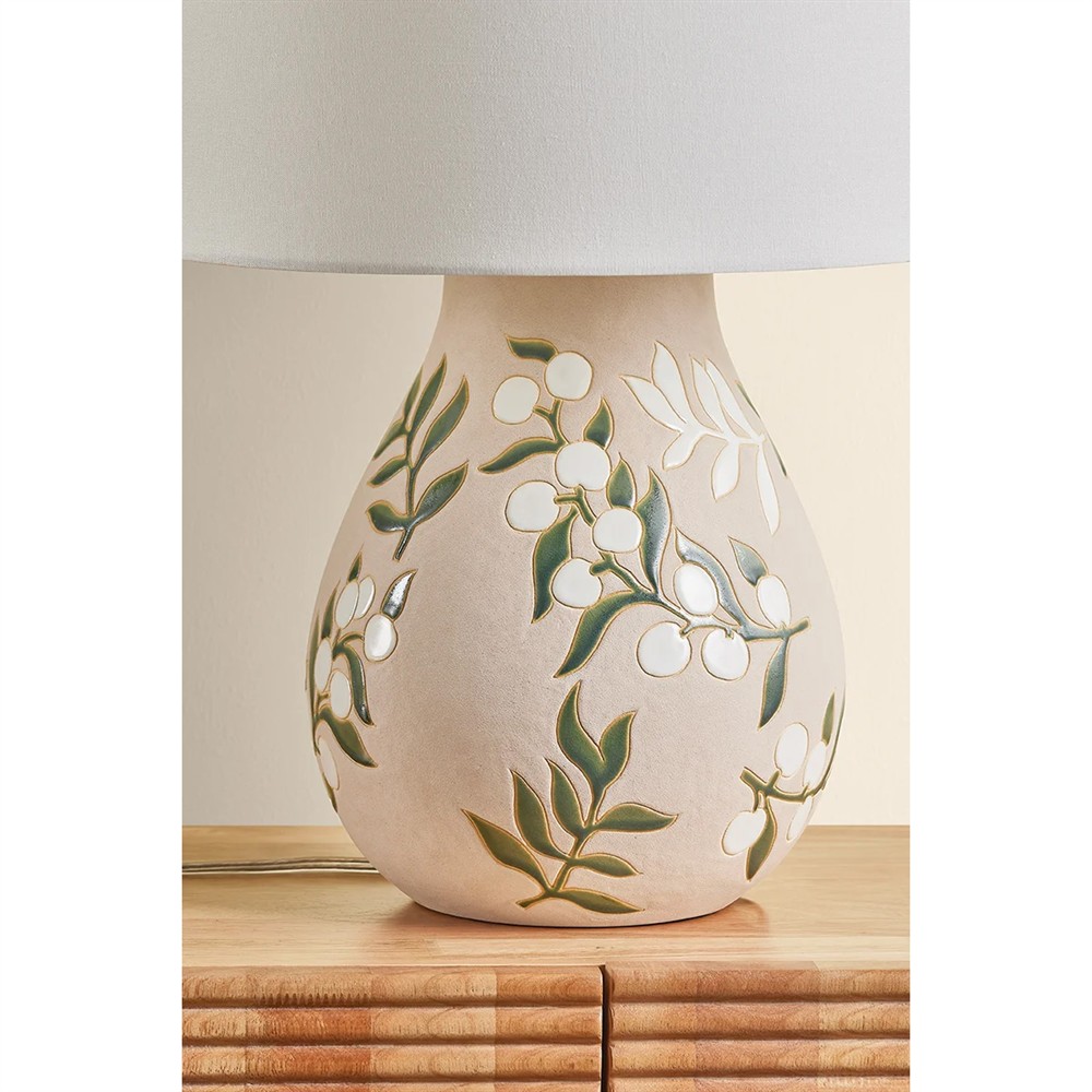 Mirelle Updated Traditional Beige Ceramic Floral Table Lamp Small