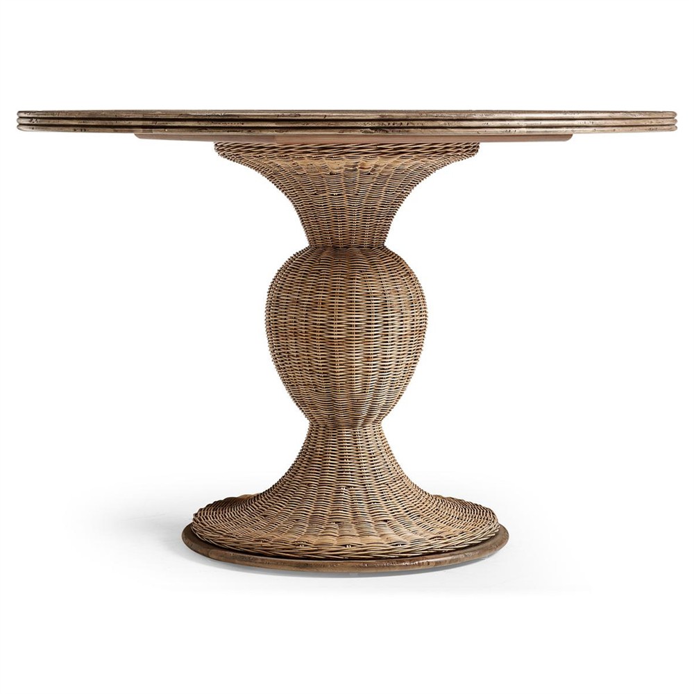 Camila Coastal Beach Brown Woven Rattan Round Center Table - 46