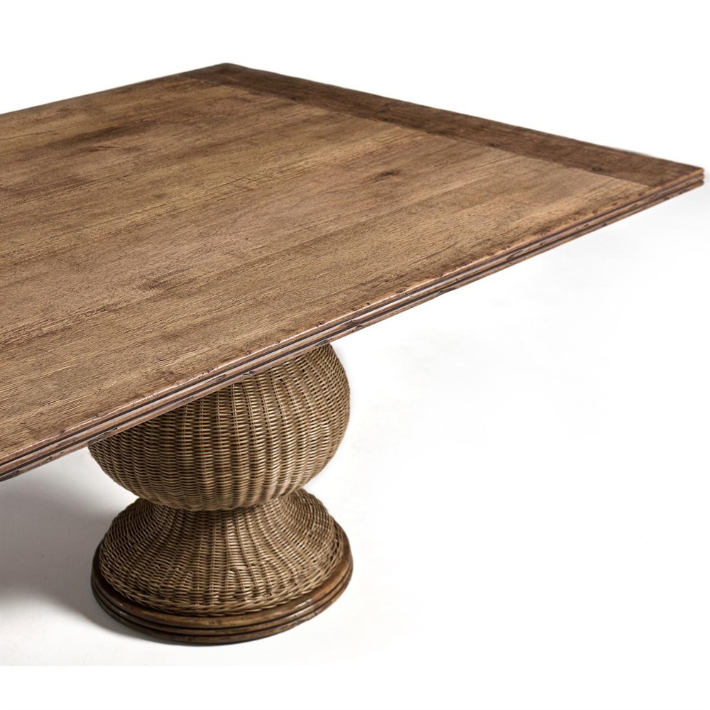 Camila Coastal Beach Brown Woven Rattan Rectangular Dining Table