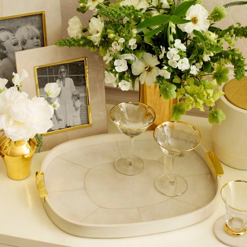 AERIN Livio Updated Traditional Cream Parchment Leather Photo