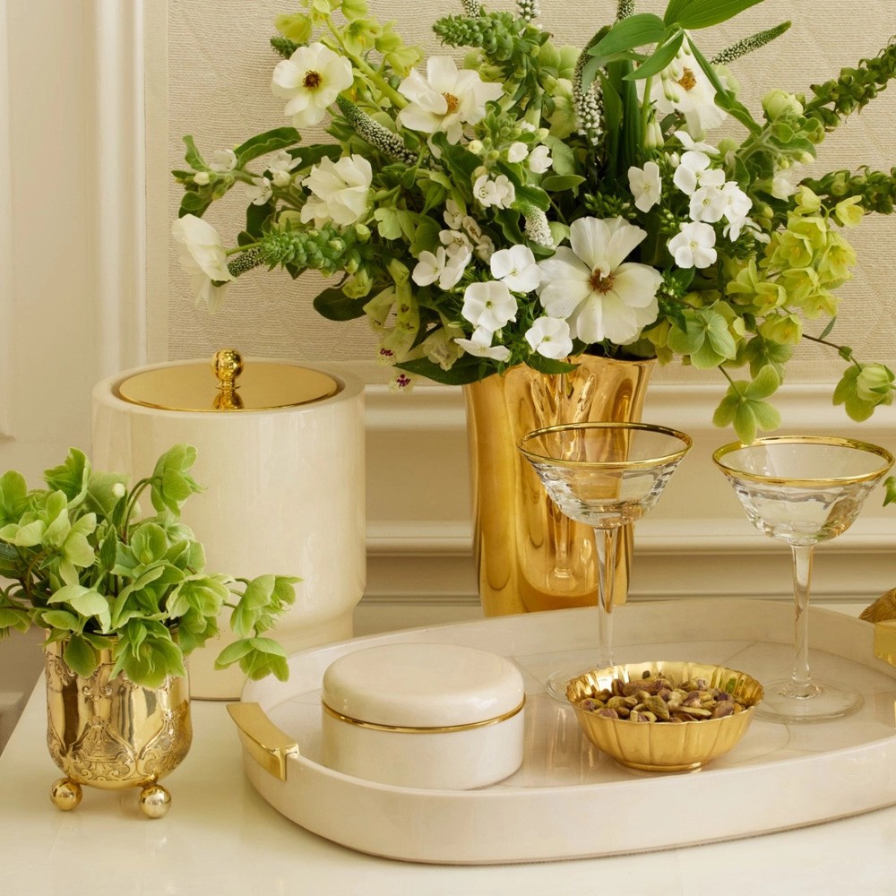 AERIN Livio Updated Traditional Cream Parchment Leather Decorative