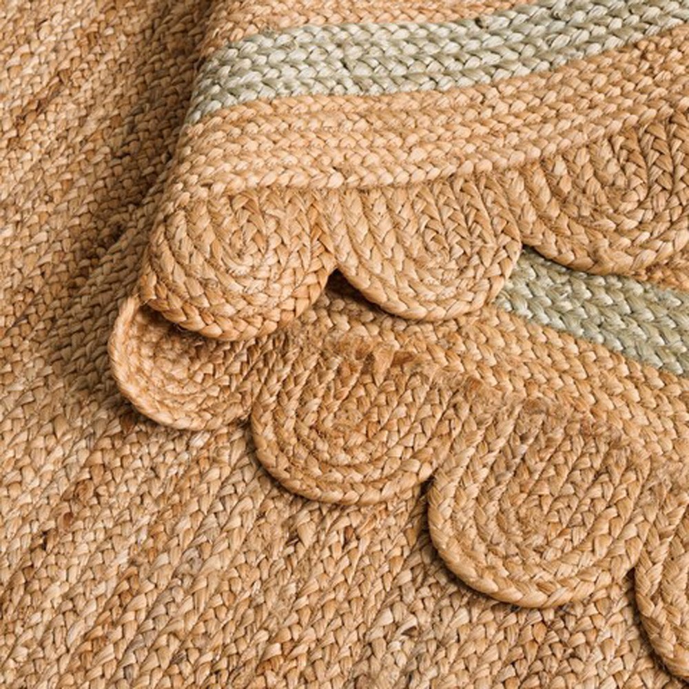 Jerome Coastal Beach Light Blue Border Scalloped Jute Rug - 4'x6' 4'x6 ...