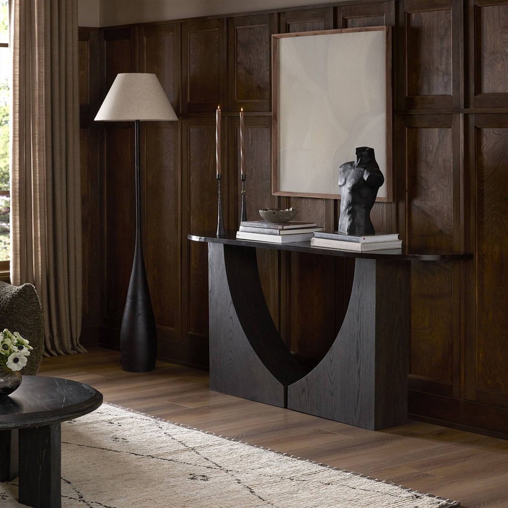 Maly Modern Classic Coffee Iron Espresso Oak Demilune Console