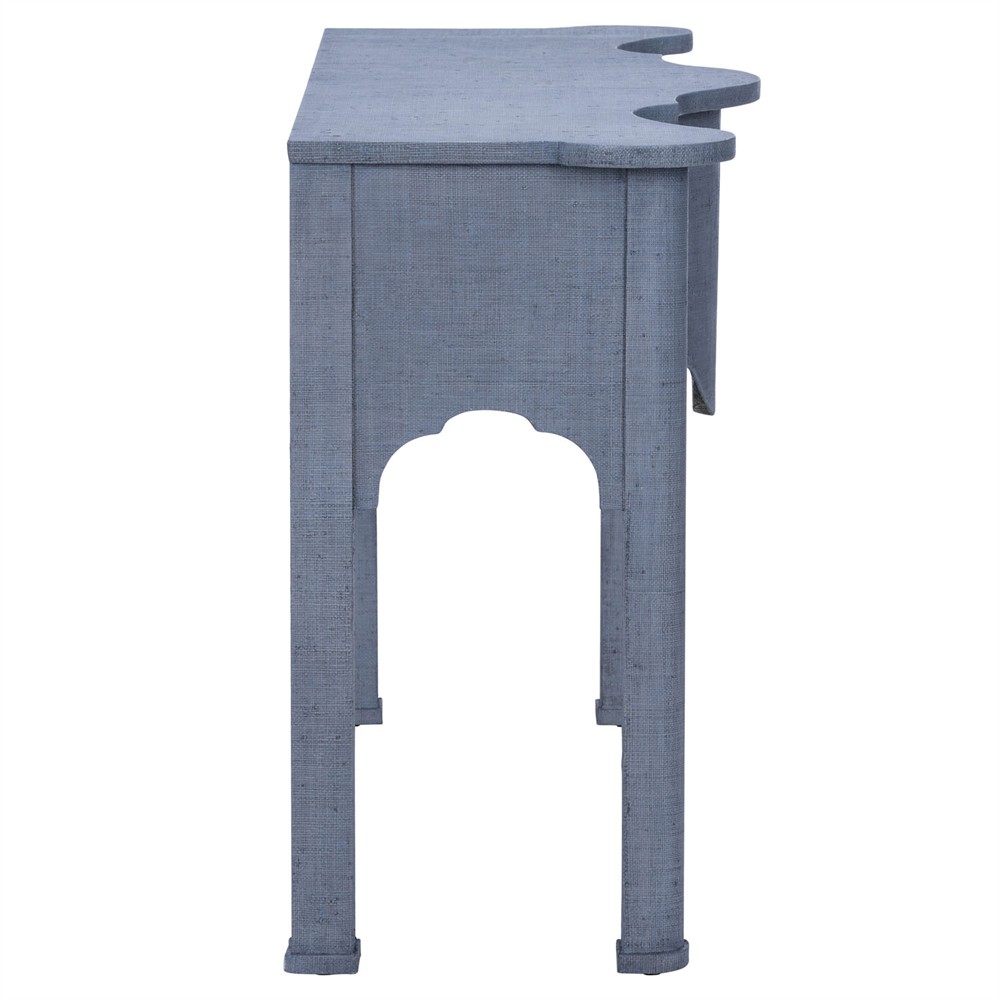 Azure Coastal Beach Blue Raffia Rectangular Console Table Long (53