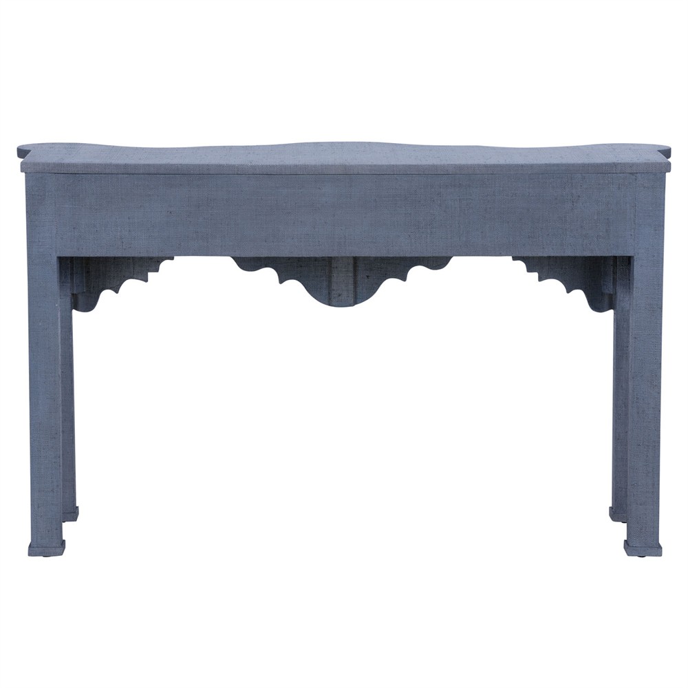 Azure Coastal Beach Blue Raffia Rectangular Console Table Long (53
