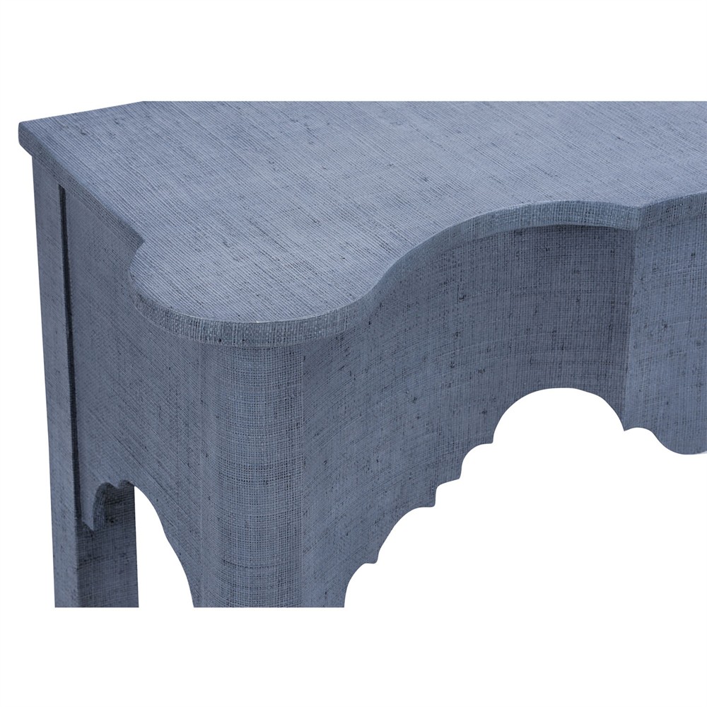 Azure Coastal Beach Blue Raffia Rectangular Console Table Long (53