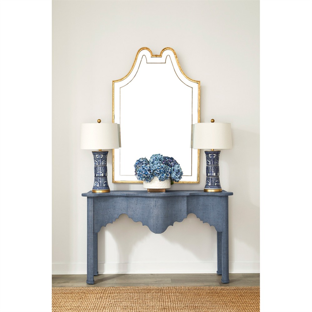 Azure Coastal Beach Blue Raffia Rectangular Console Table Long (53