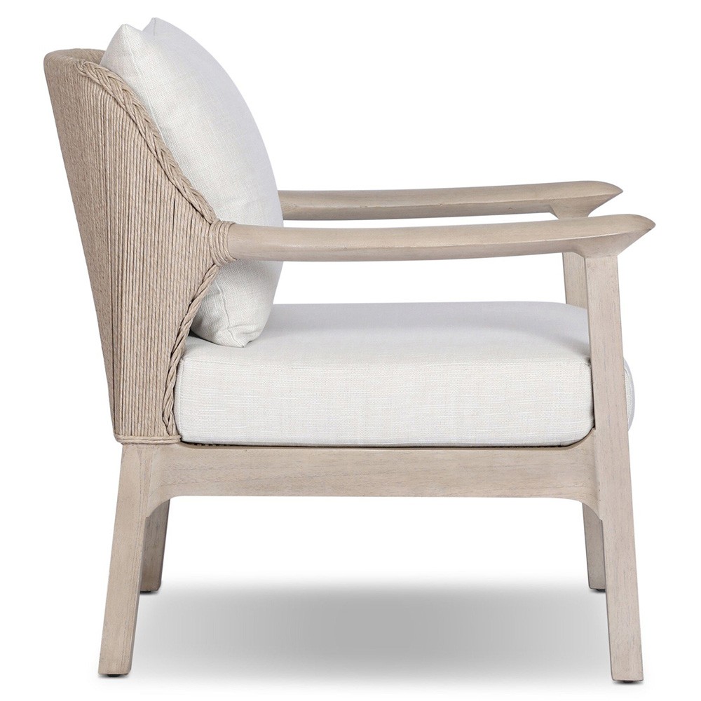 Gelina Coastal Beach Cream Teak Woven Outdoor Arm Chair | Kathy