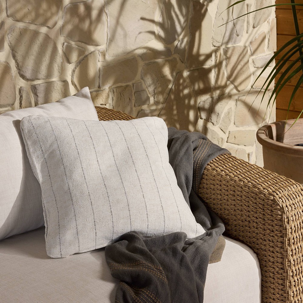 Aldama Coastal Beach Cream Striped Square Indoor Outdoor Pillow