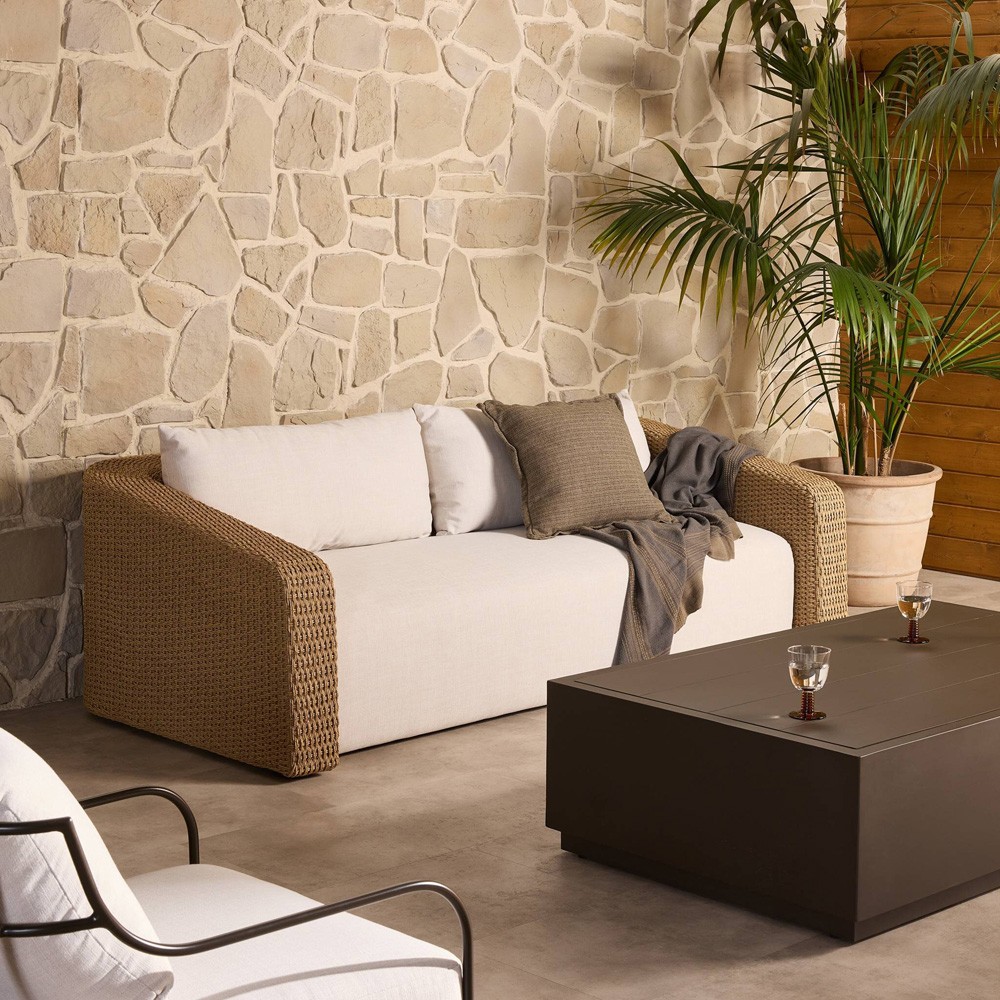 Westby Coastal Beach Brown Woven Outdoor Sofa - 88