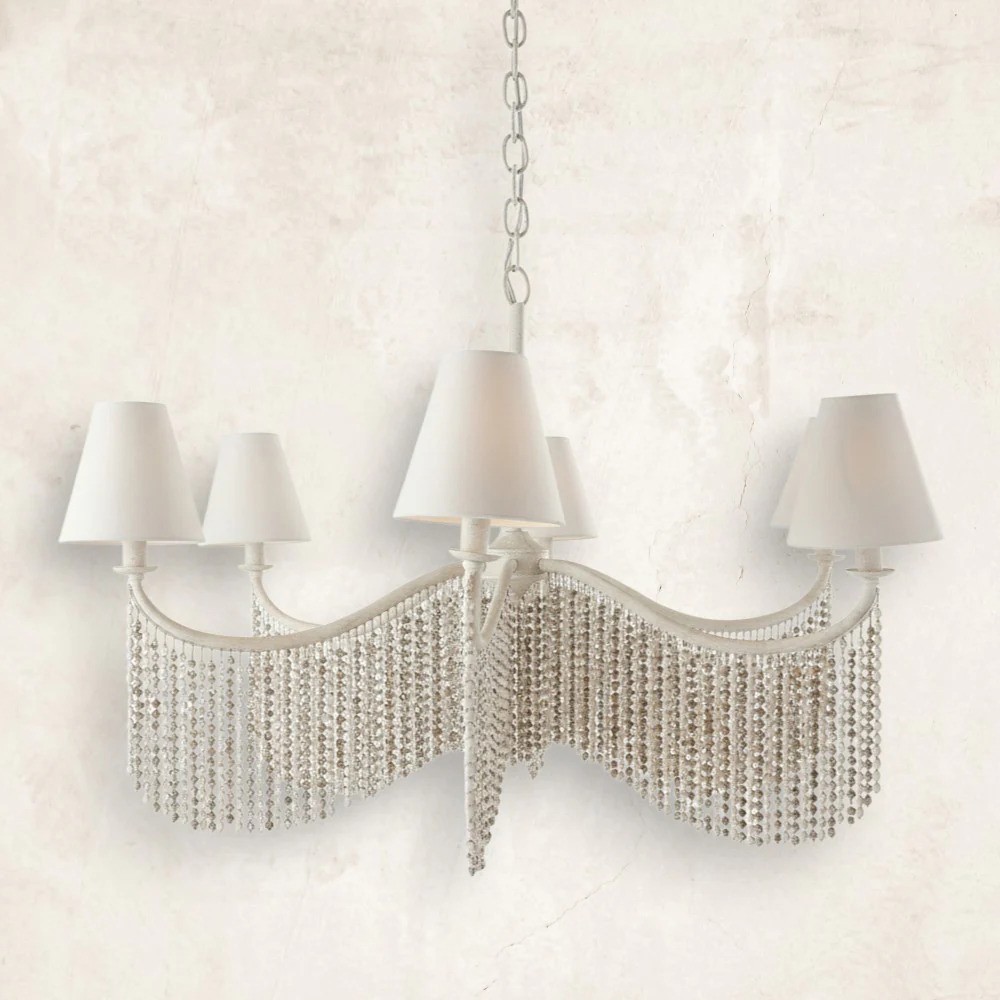 Halifax Updated Traditional White Coco Beaded Chandelier Medium