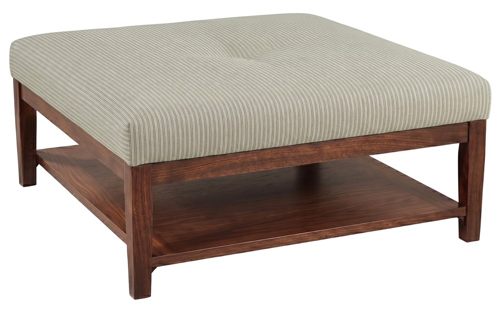 Bristow Ardoise Blue Stripe Square Cocktail Ottoman | Kathy Kuo Home