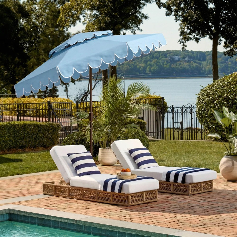 Biarritz Modern Classic Light Blue Double Tier Scalloped Patio
