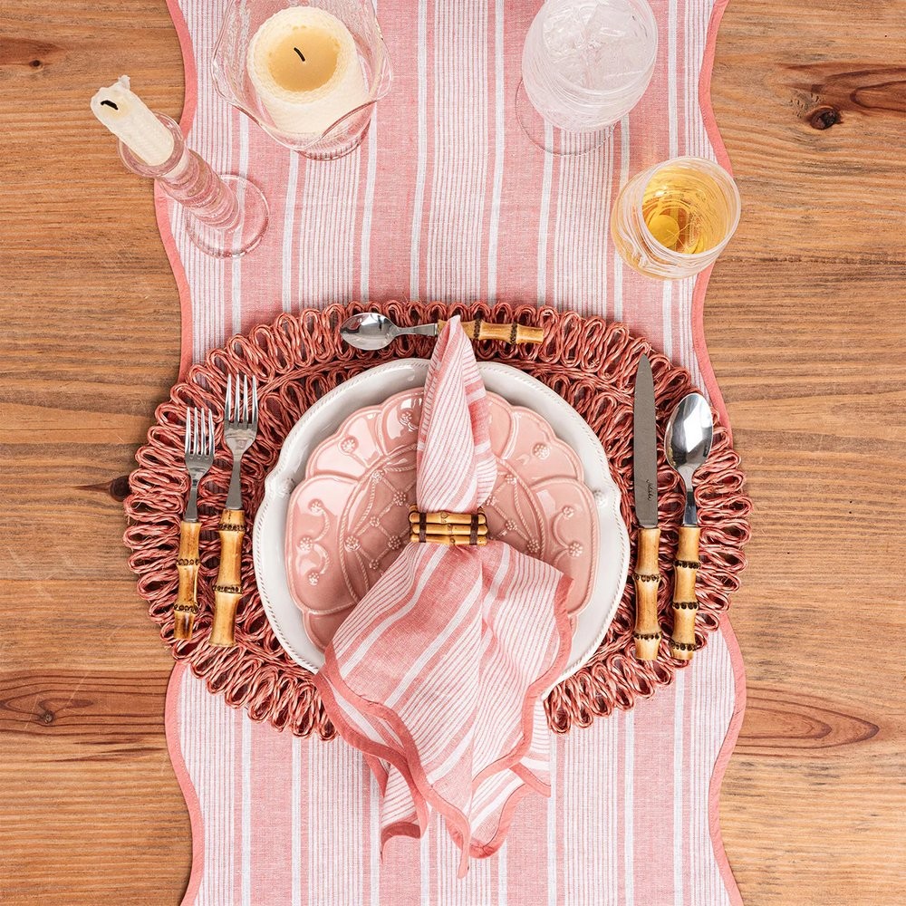 Juliska Cabana Stripe Coastal Beach Coral Cotton Table Runner
