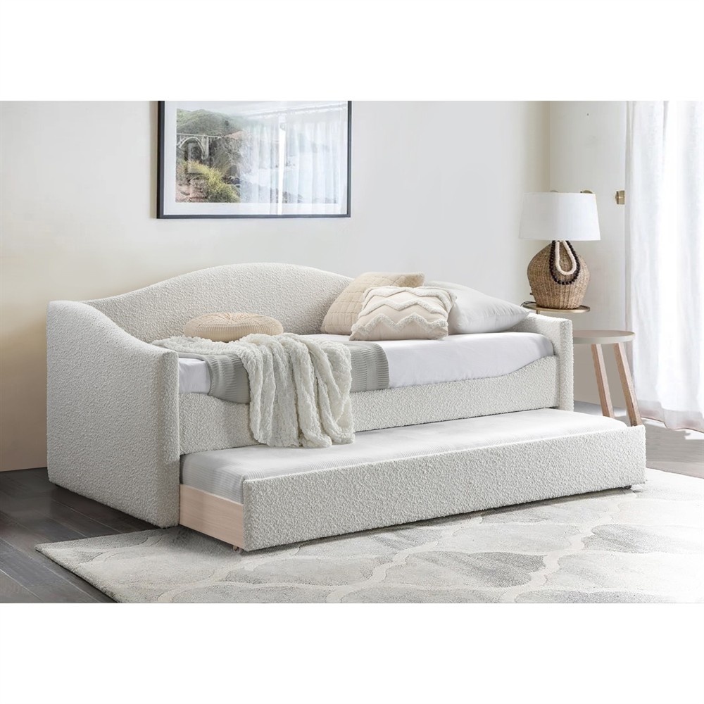 Paloma Modern Classic Cream Boucle Trundle Daybed | Kathy Kuo Home