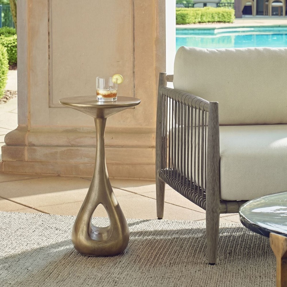 Tara Modern Classic Brass Aluminum Oval Outdoor Drink Table Small