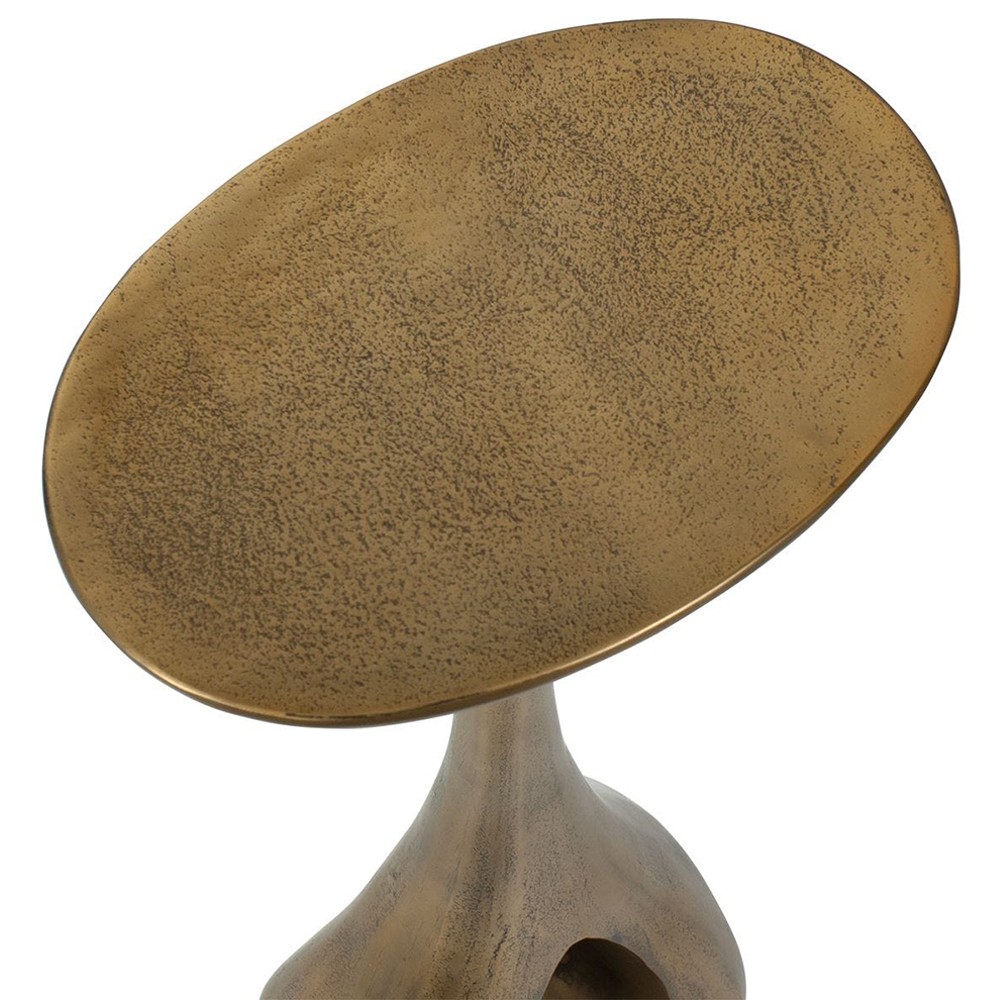 Tara Modern Classic Brass Aluminum Oval Outdoor Drink Table Small