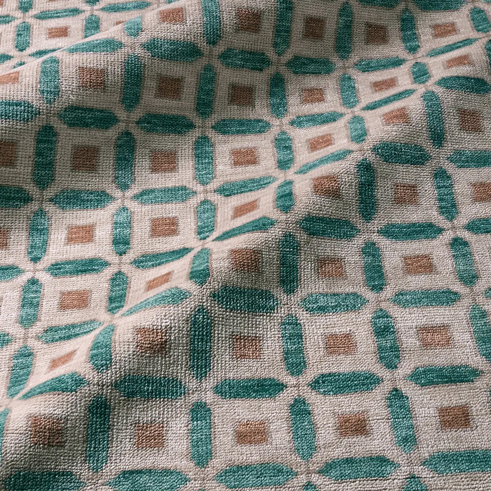 Isadora Updated Traditional Teal Wool Quatrefoil Patterned Hand