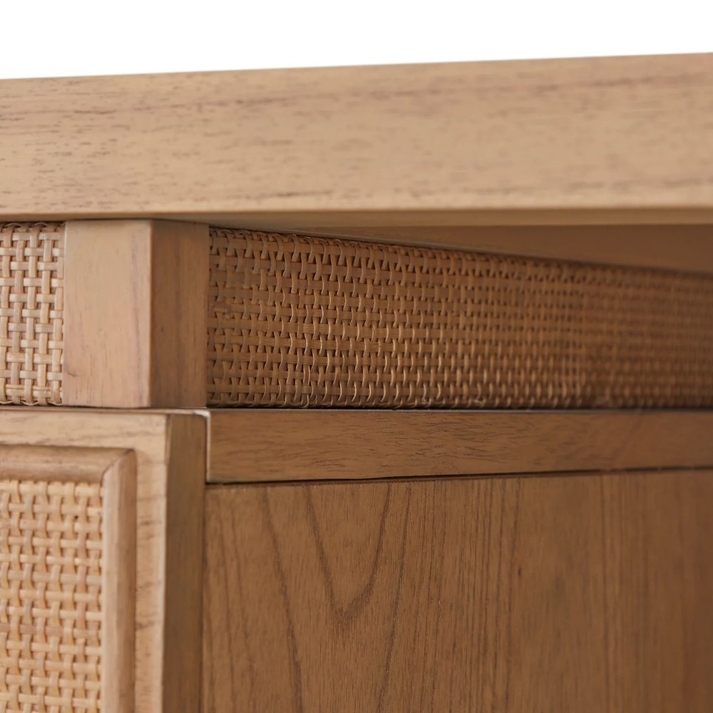 Elsa Coastal Beach Natural Wood Woven Rattan Desk | Kathy Kuo Home