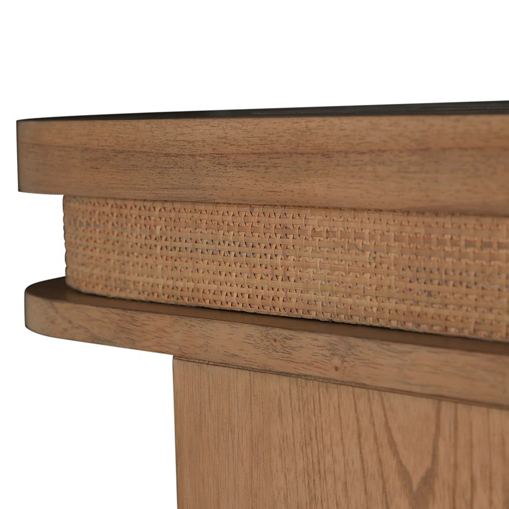 Elsa Coastal Beach Natural Wood Woven Rattan Desk | Kathy Kuo Home