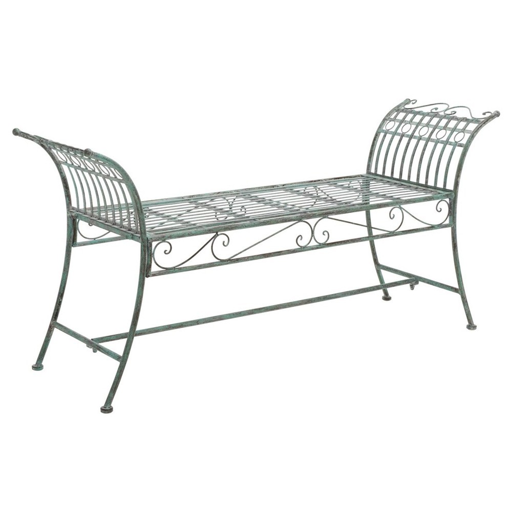 Hailey French Country Antique Green Iron Outdoor Garden Bench Long