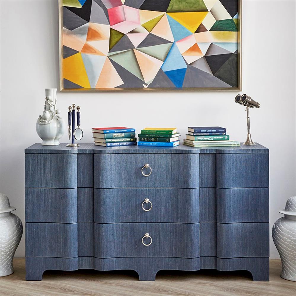 blue 9 drawer dresser Swedish 9 Drawer Dresser with Blue Trim – Le Chateau main image 1