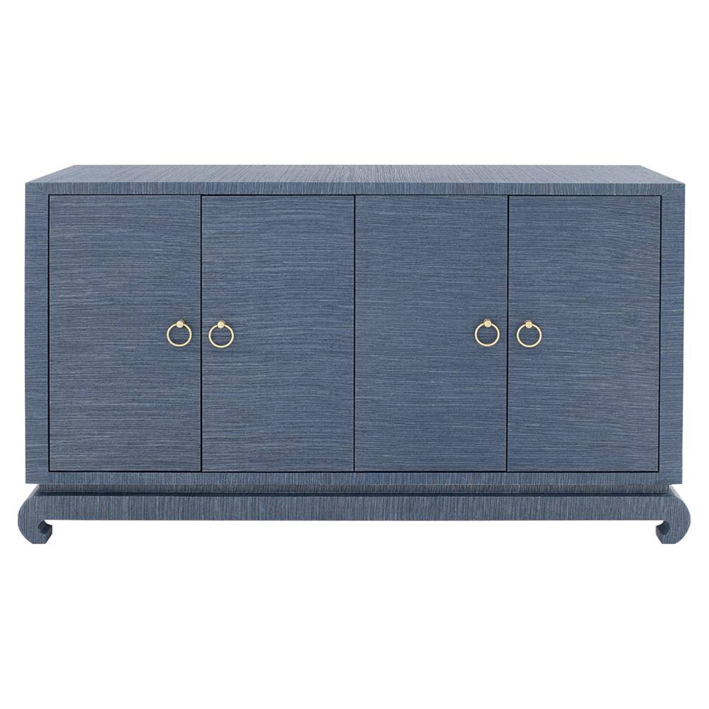 Meredith Regency Navy Blue Grasscloth Chow Cabinet|