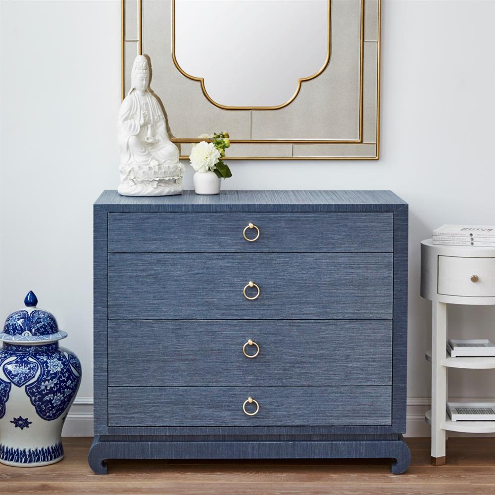 Ming Regency Navy Grasscloth Chow Dresser - 4 Drawer | Kathy Kuo Home