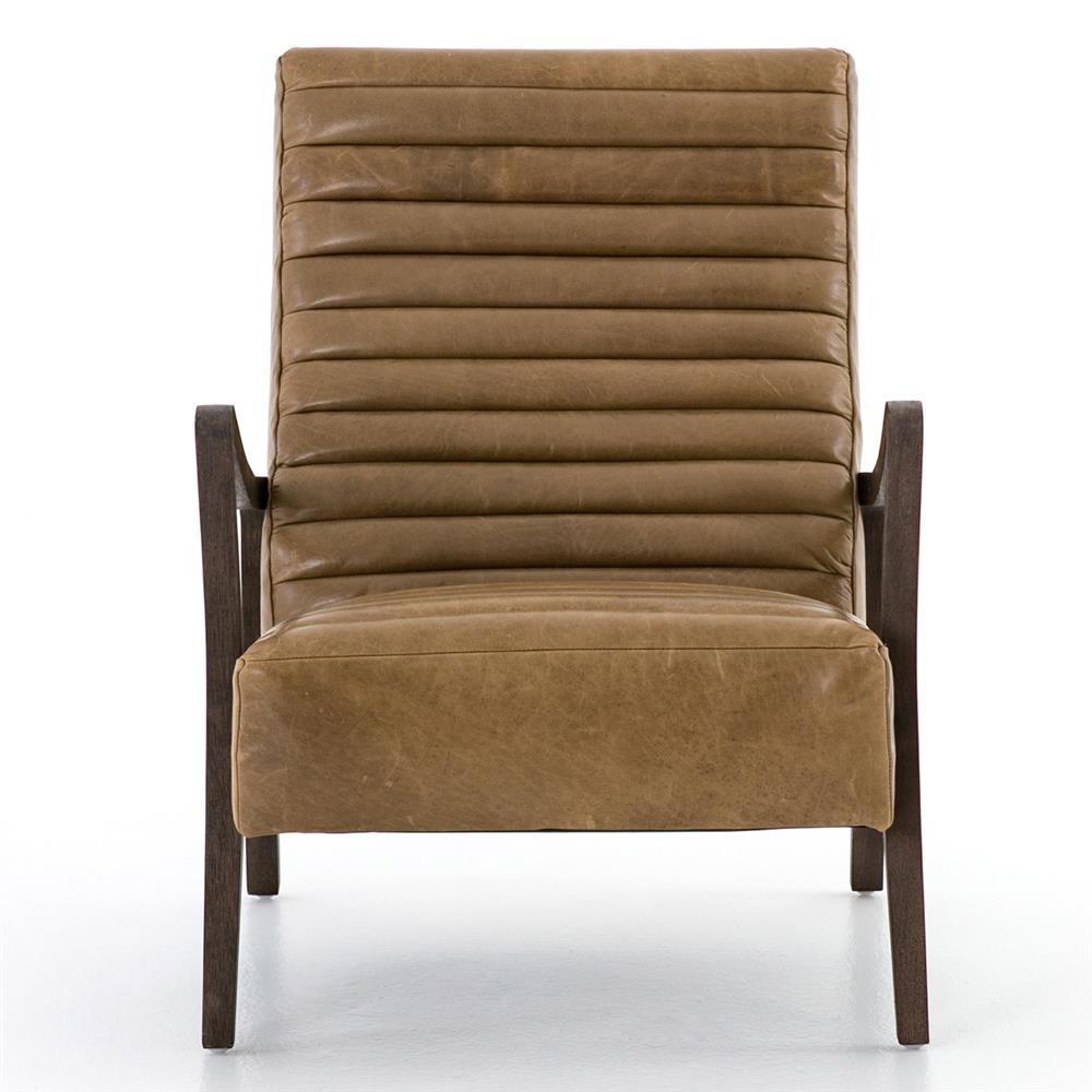 Amani Mid Century Brown Upholstred Leather Wood Tufted Occasional Arm Chair|