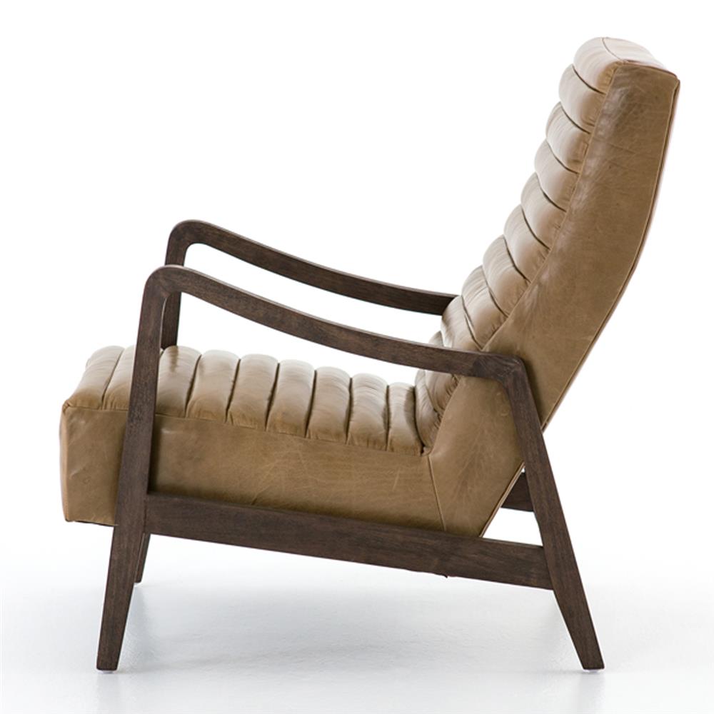 Amani Mid Century Brown Upholstred Leather Wood Tufted Occasional Arm Chair|