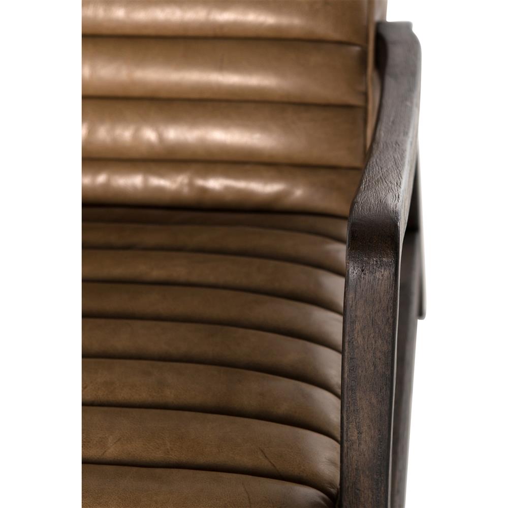 Amani Mid Century Brown Upholstred Leather Wood Tufted Occasional Arm Chair|