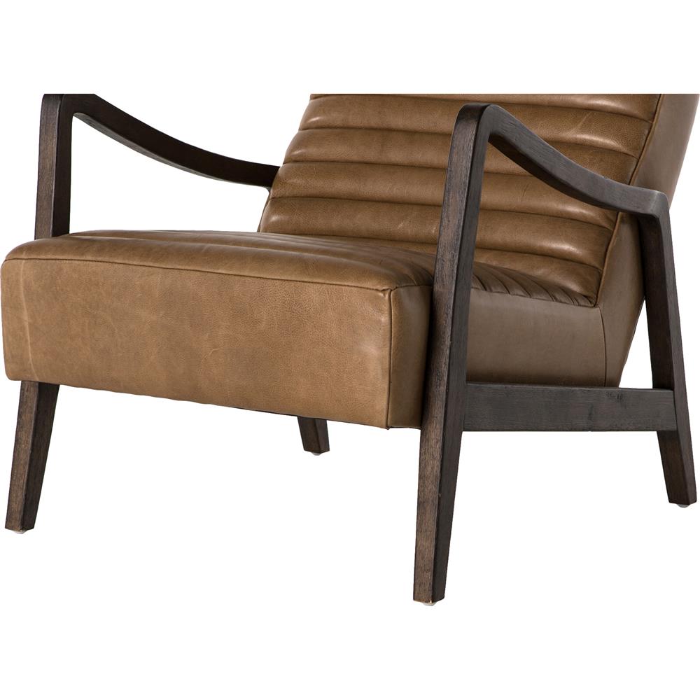 Amani Mid Century Brown Upholstred Leather Wood Tufted Occasional Arm Chair|
