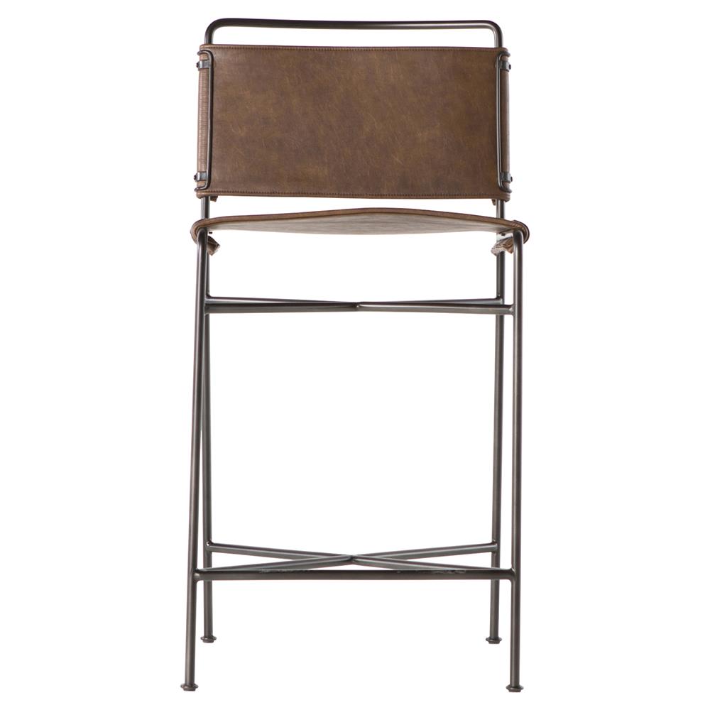 Oxton Industrial Dark Brown Seat Black Iron Frame Counter Stool|