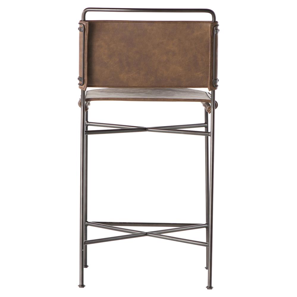 Oxton Industrial Dark Brown Seat Black Iron Frame Counter Stool|