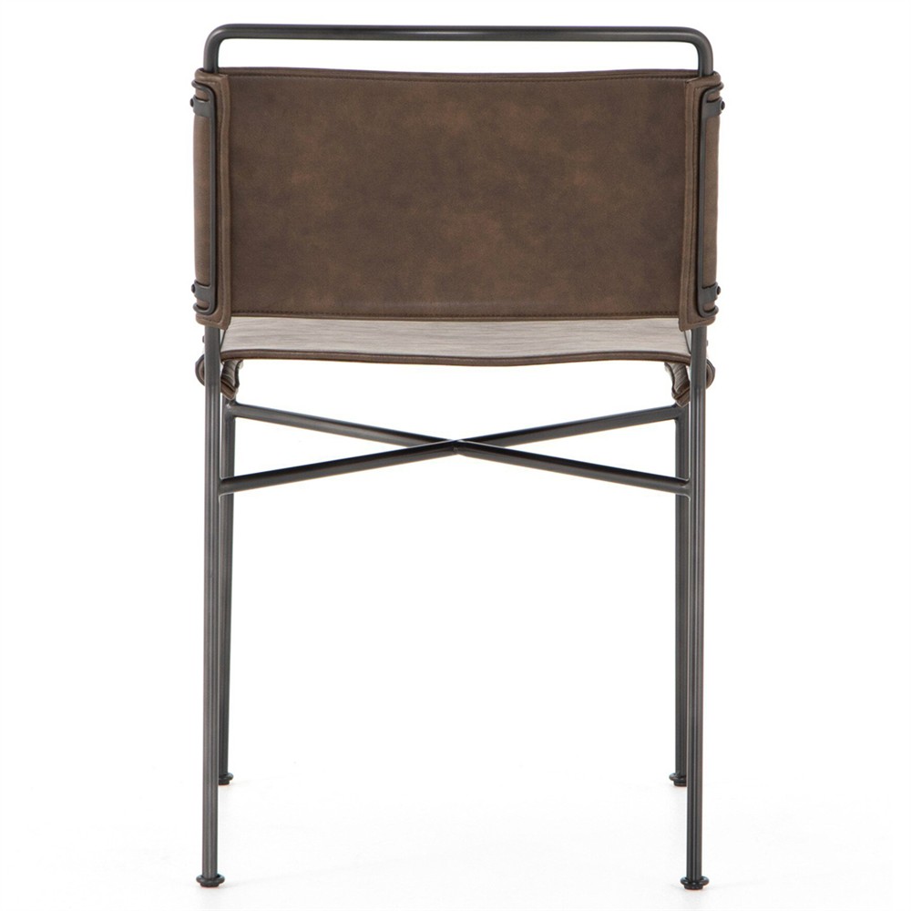 Oxton Industrial Loft Dark Brown Seat Black Iron Frame Dining Side Chair|