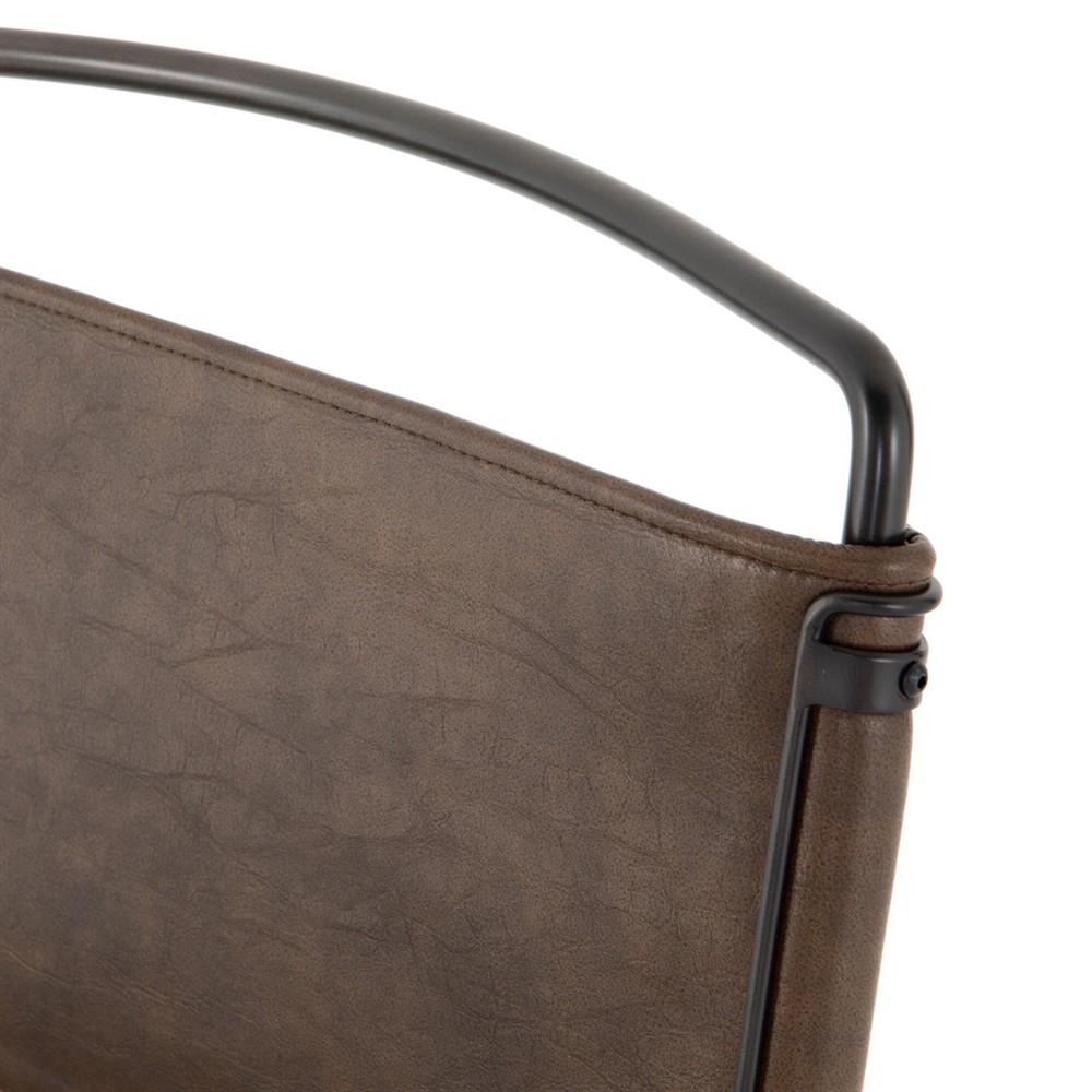 Oxton Industrial Loft Dark Brown Seat Black Iron Frame Dining Side Chair|